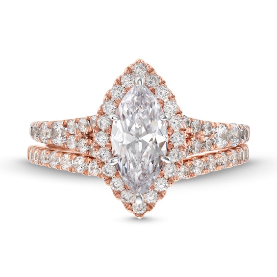 1-7/8 CT. T.w. Marquise-Cut Lab-Grown Diamond Frame Split Shank Bridal Set in 14K Rose Gold (F/Si2)