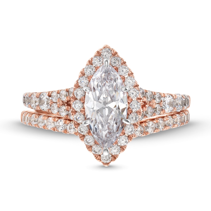 Main Image 4 of 1-7/8 CT. T.W. Marquise-Cut Lab-Grown Diamond Frame Split Shank Bridal Set in 14K Rose Gold (F/SI2)
