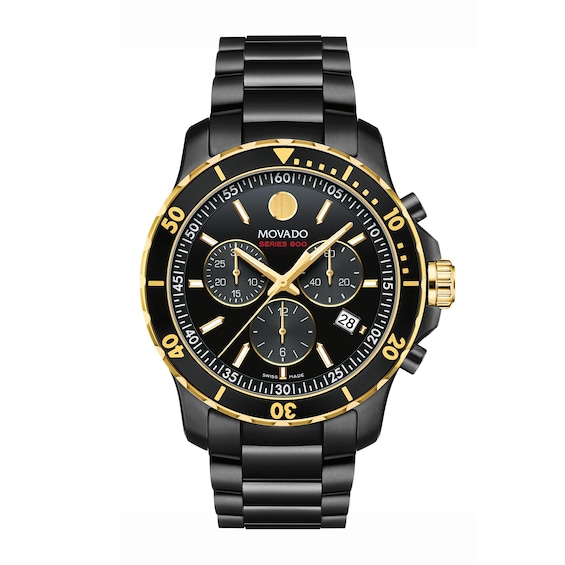 Men's Movado Series 800 Black and Gold-Tone Chronograph Watch with Black  Dial and Date Window (Model: 2600180) | Zales