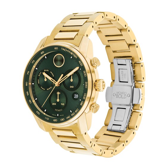 Men's Movado BoldÂ® Gold-Tone IP Chronograph Watch with Green Dial and Date Window (Model: 3600948)