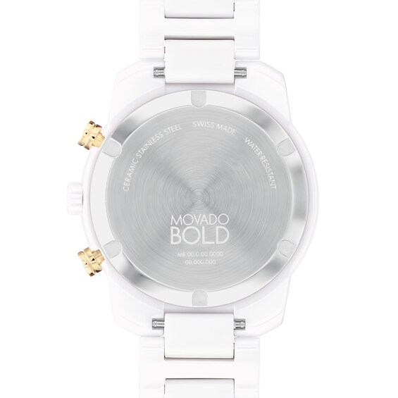 Men's Movado BoldÂ® White and Gold-Tone IP Chronograph Ceramic Watch with White Dial and Date Window (Model: 3601118)