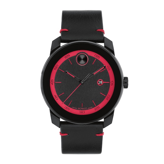 Men's Movado BoldÂ® Tr90 Black Strap Watch with Red Dial and Date Window (Model: 3601110)