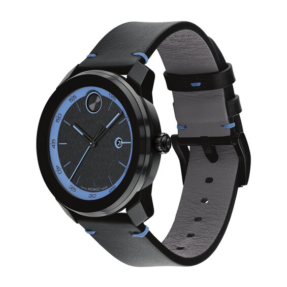 Men's Movado Bold® Tr90 Black Strap Watch with Blue Dial and Date Window (Model: 3601111)