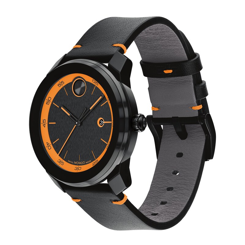 Men's Movado Bold® TR90 Black Strap Watch with Orange Dial and Date Window (Model 3601113) Zales