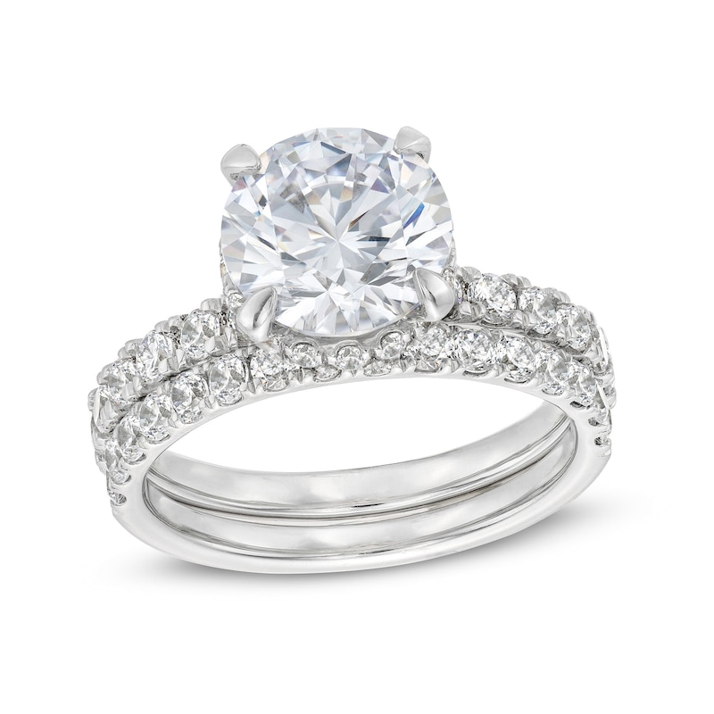 4.37 CT. T.W. Lab-Created Diamond Hidden Halo Bridal Set in 14K White ...