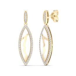 3/8 CT. T.W. Diamond Edge Elongated Marquise White Kintsugi-Style Drop Earrings in 10K Gold with Ceramic