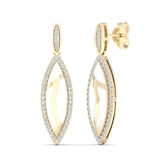 3/8 CT. T.w. Diamond Edge Elongated Marquise White Kintsugi-Style Drop Earrings in 10K Gold with Ceramic