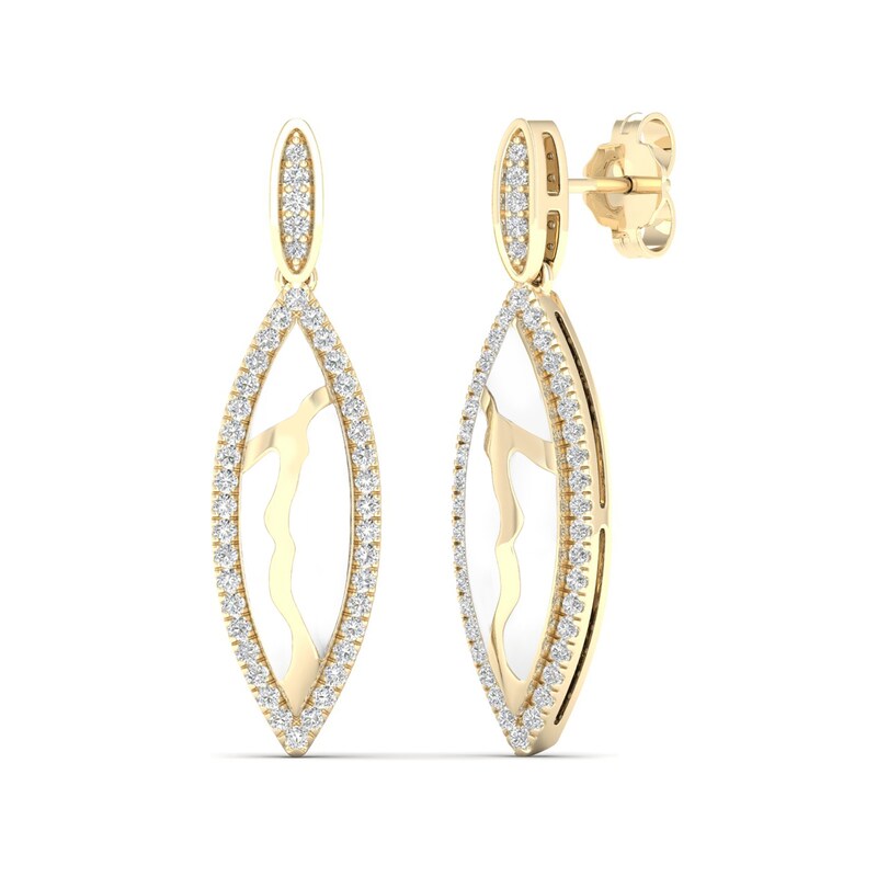 Main Image 1 of 3/8 CT. T.W. Diamond Edge Elongated Marquise White Kintsugi-Style Drop Earrings in 10K Gold with Ceramic