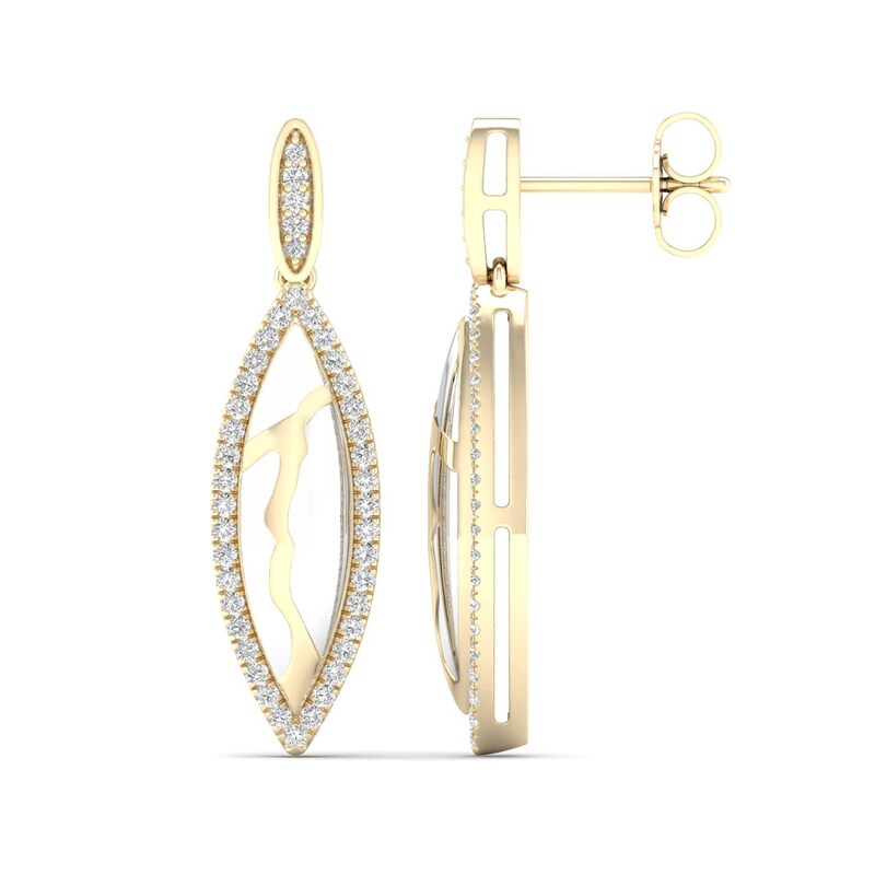 Main Image 2 of 3/8 CT. T.W. Diamond Edge Elongated Marquise White Kintsugi-Style Drop Earrings in 10K Gold with Ceramic