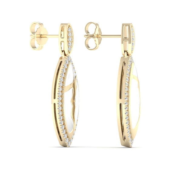 3/8 CT. T.w. Diamond Edge Elongated Marquise White Kintsugi-Style Drop Earrings in 10K Gold with Ceramic