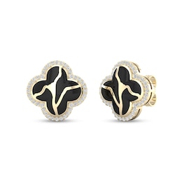 1/4 CT. T.W. Diamond Edge Black Kintsugi-Style Clover Stud Earrings in 10K Gold with Ceramic