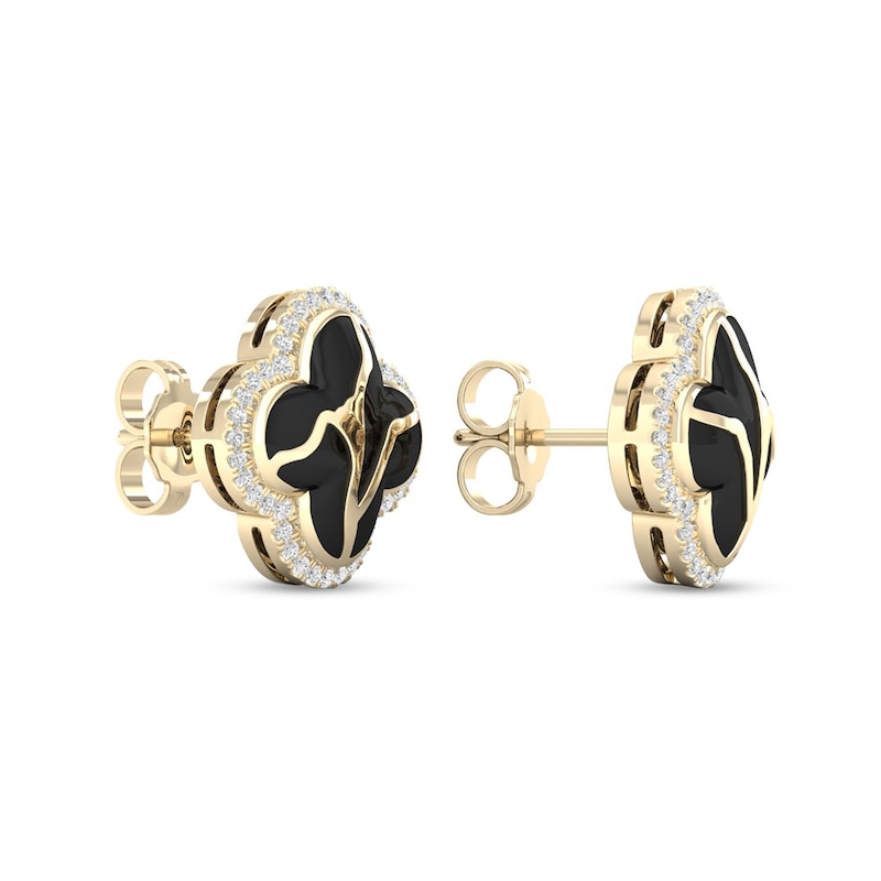 Main Image 3 of 1/4 CT. T.W. Diamond Edge Black Kintsugi-Style Clover Stud Earrings in 10K Gold with Ceramic