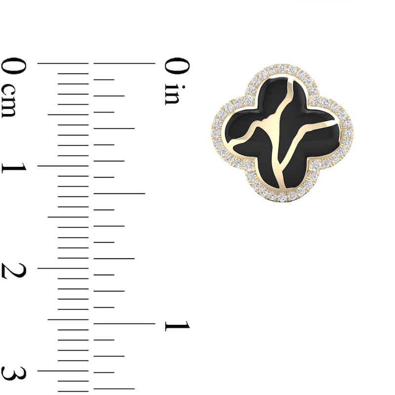Main Image 4 of 1/4 CT. T.W. Diamond Edge Black Kintsugi-Style Clover Stud Earrings in 10K Gold with Ceramic