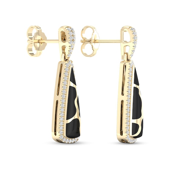 1/4 CT. T.w. Diamond Edge Elongated Triangle Black Kintsugi-Style Drop Earrings in 10K Gold with Ceramic