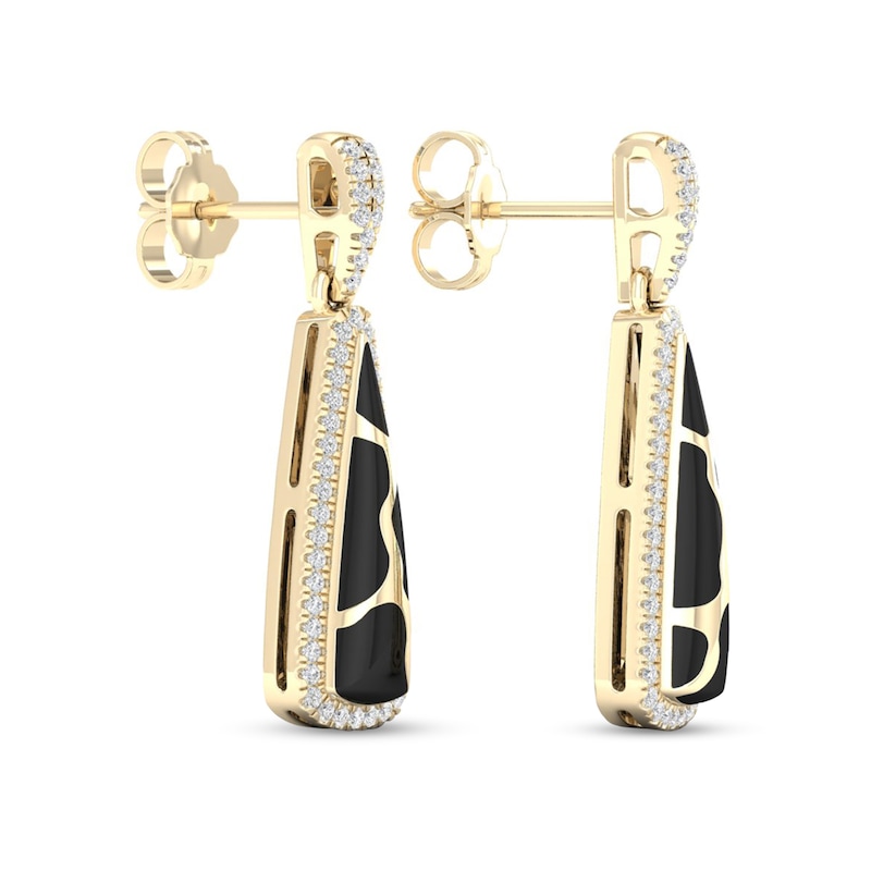 Main Image 3 of 1/4 CT. T.W. Diamond Edge Elongated Triangle Black Kintsugi-Style Drop Earrings in 10K Gold with Ceramic