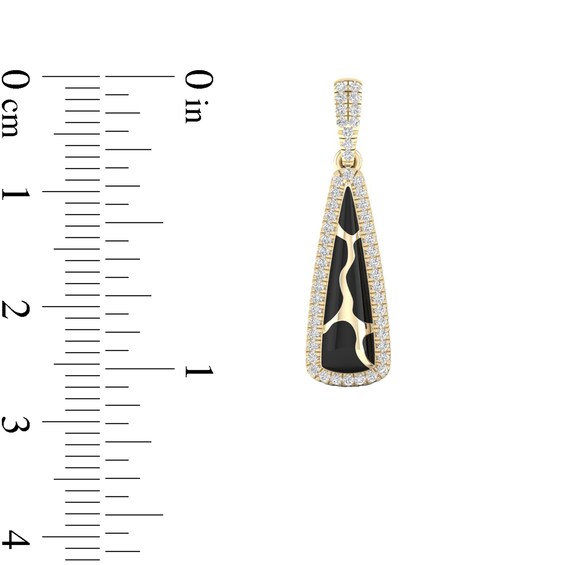 1/4 CT. T.w. Diamond Edge Elongated Triangle Black Kintsugi-Style Drop Earrings in 10K Gold with Ceramic