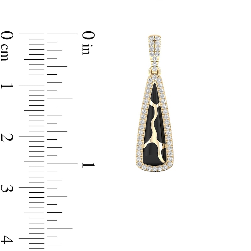 Main Image 4 of 1/4 CT. T.W. Diamond Edge Elongated Triangle Black Kintsugi-Style Drop Earrings in 10K Gold with Ceramic
