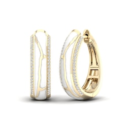1/4 CT. T.W. Diamond Edge White Kintsugi-Style Hoop Earrings in 10K Gold with Ceramic