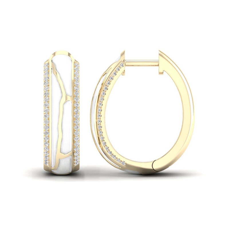 Main Image 2 of 1/4 CT. T.W. Diamond Edge White Kintsugi-Style Hoop Earrings in 10K Gold with Ceramic