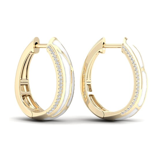 1/4 CT. T.w. Diamond Edge White Kintsugi-Style Hoop Earrings in 10K Gold with Ceramic