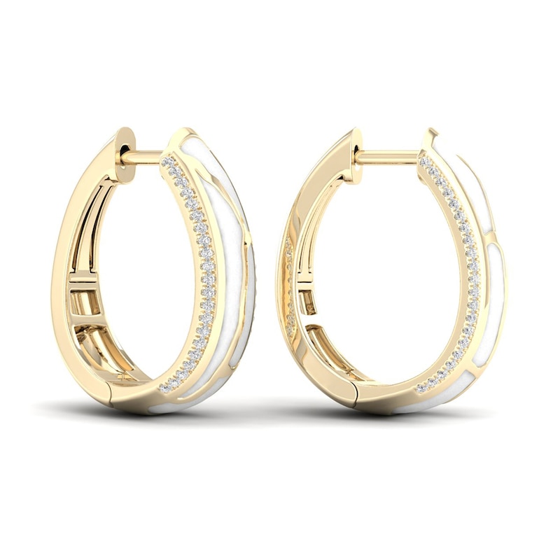 Main Image 3 of 1/4 CT. T.W. Diamond Edge White Kintsugi-Style Hoop Earrings in 10K Gold with Ceramic