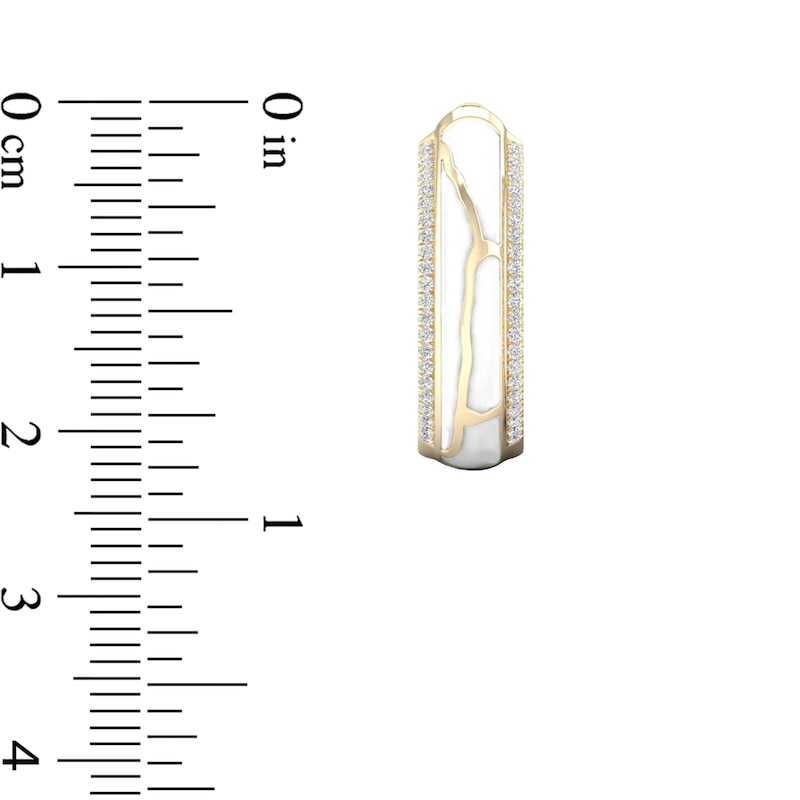 Main Image 4 of 1/4 CT. T.W. Diamond Edge White Kintsugi-Style Hoop Earrings in 10K Gold with Ceramic