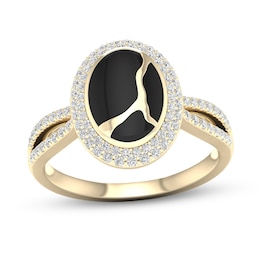 1/3 CT. T.W. Diamond Edge Oval Black Kintsugi-Style Ring in 10K Gold with Ceramic