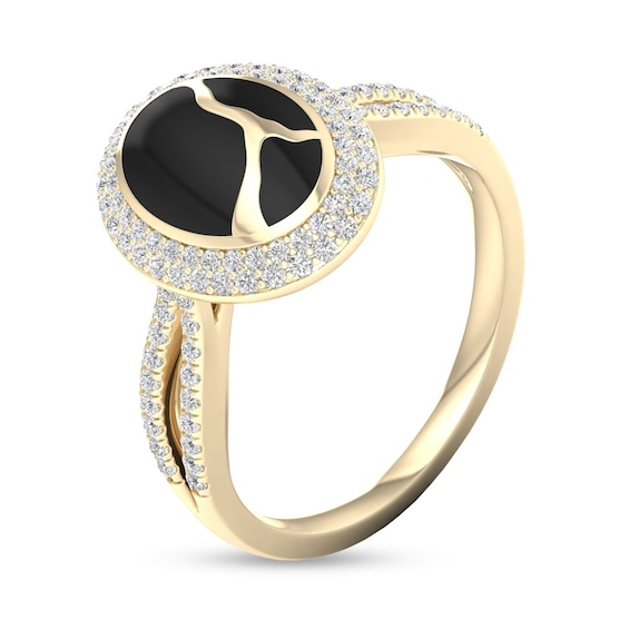 1/3 CT. T.w. Diamond Edge Oval Black Kintsugi-Style Ring in 10K Gold with Ceramic