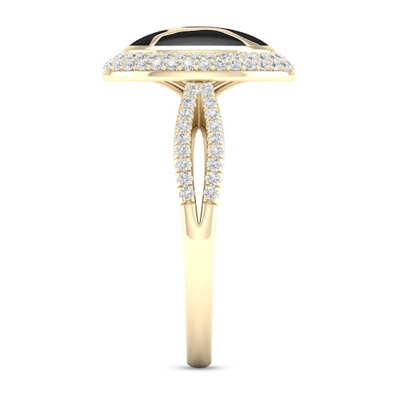 1/3 CT. T.w. Diamond Edge Oval Black Kintsugi-Style Ring in 10K Gold with Ceramic