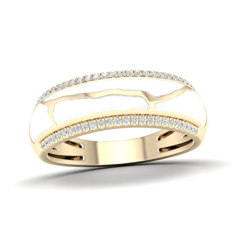 Main Image 1 of 1/6 CT. T.W. Diamond Edge White Kintsugi-Style Band in 10K Gold with Ceramic
