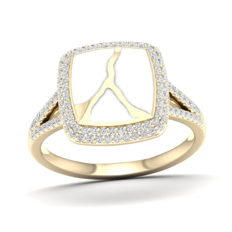 Main Image 1 of 1/3 CT. T.W. Diamond Edge Square White Kintsugi-Style Ring in 10K Gold with Ceramic