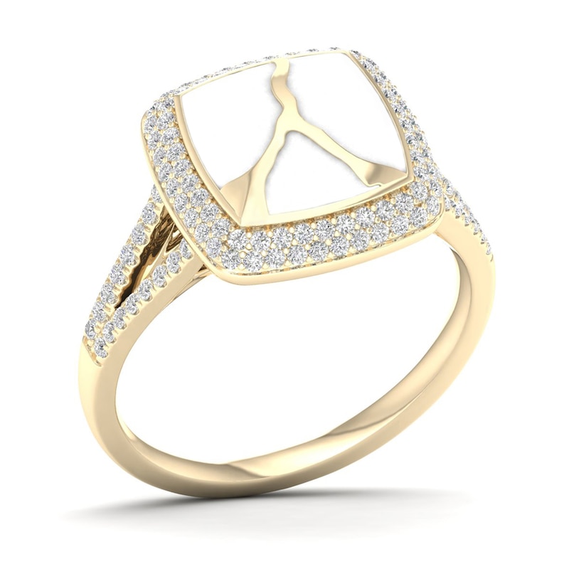 Main Image 2 of 1/3 CT. T.W. Diamond Edge Square White Kintsugi-Style Ring in 10K Gold with Ceramic