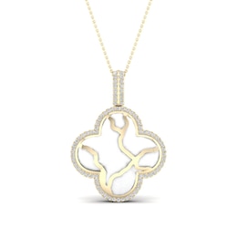 1/4 CT. T.W. Diamond Edge Clover White Kintsugi-Style Pendant in 10K Gold with Ceramic