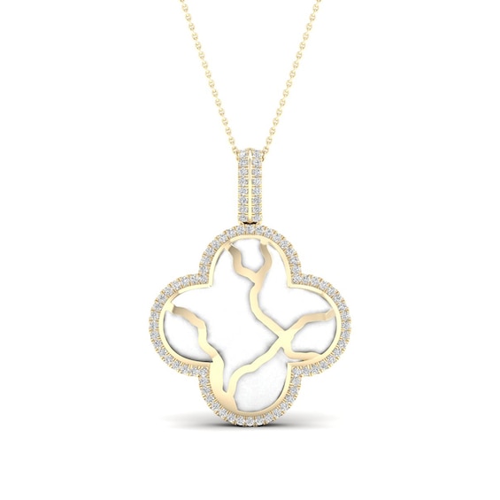 1/4 CT. T.w. Diamond Edge Clover White Kintsugi-Style Pendant in 10K Gold with Ceramic