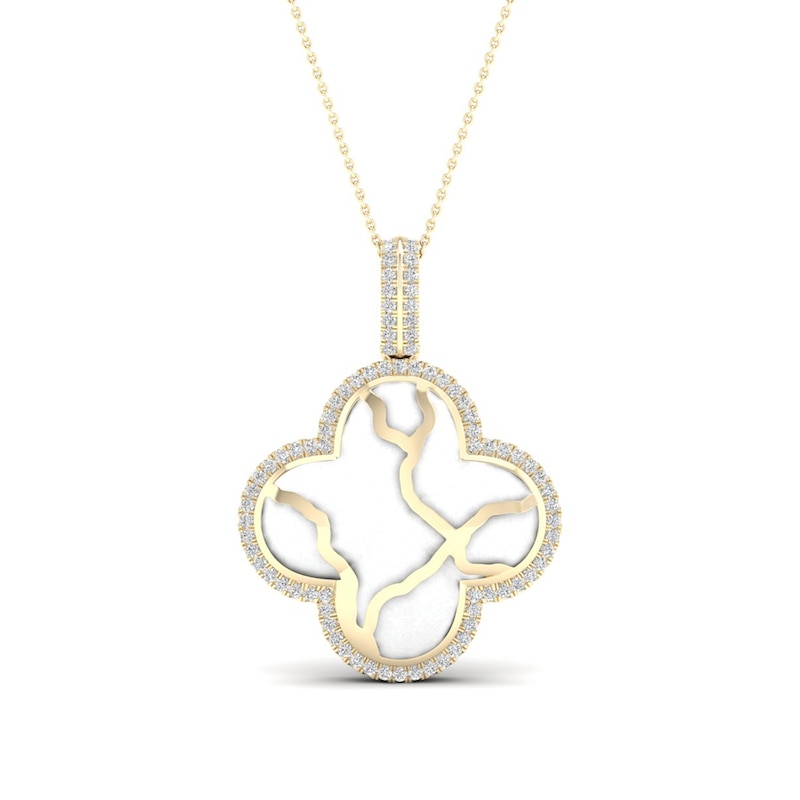 Main Image 1 of 1/4 CT. T.W. Diamond Edge Clover White Kintsugi-Style Pendant in 10K Gold with Ceramic