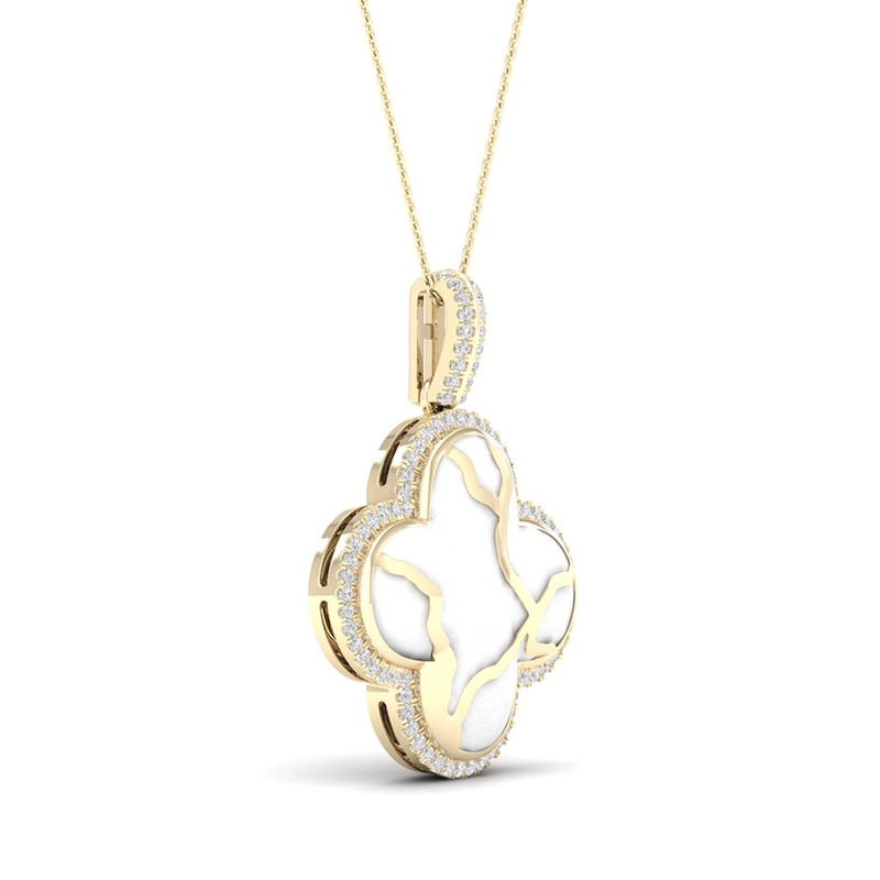 Main Image 2 of 1/4 CT. T.W. Diamond Edge Clover White Kintsugi-Style Pendant in 10K Gold with Ceramic