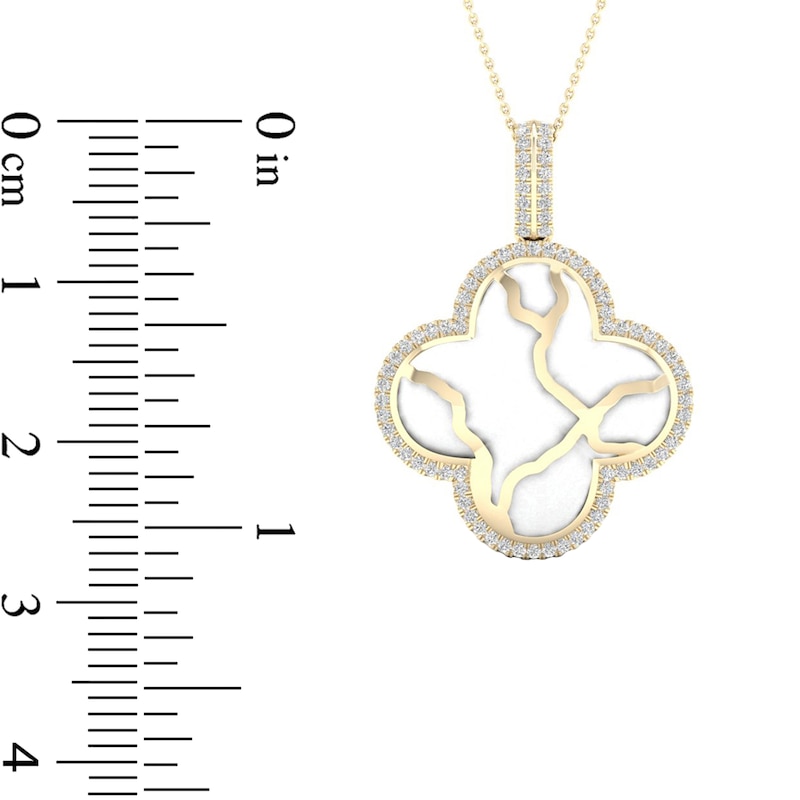 Main Image 4 of 1/4 CT. T.W. Diamond Edge Clover White Kintsugi-Style Pendant in 10K Gold with Ceramic
