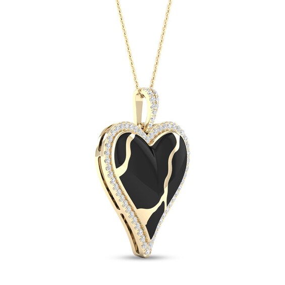 1/4 CT. T.w. Diamond Edge Heart Black Kintsugi-Style Pendant in 10K Gold with Ceramic