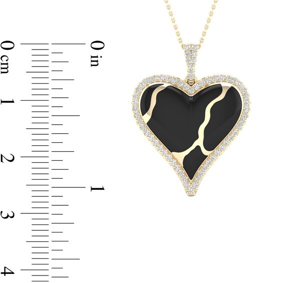 1/4 CT. T.w. Diamond Edge Heart Black Kintsugi-Style Pendant in 10K Gold with Ceramic