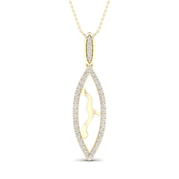 1/5 CT. T.W. Diamond Edge Elongated Marquise White Kintsugi-Style Pendant in 10K Gold with Ceramic