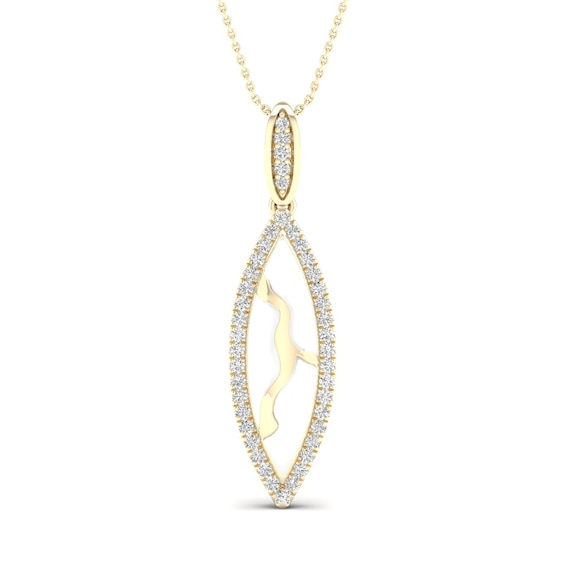 1/5 CT. T.w. Diamond Edge Elongated Marquise Kintsugi-Style Pendant in 10K Gold with Ceramic