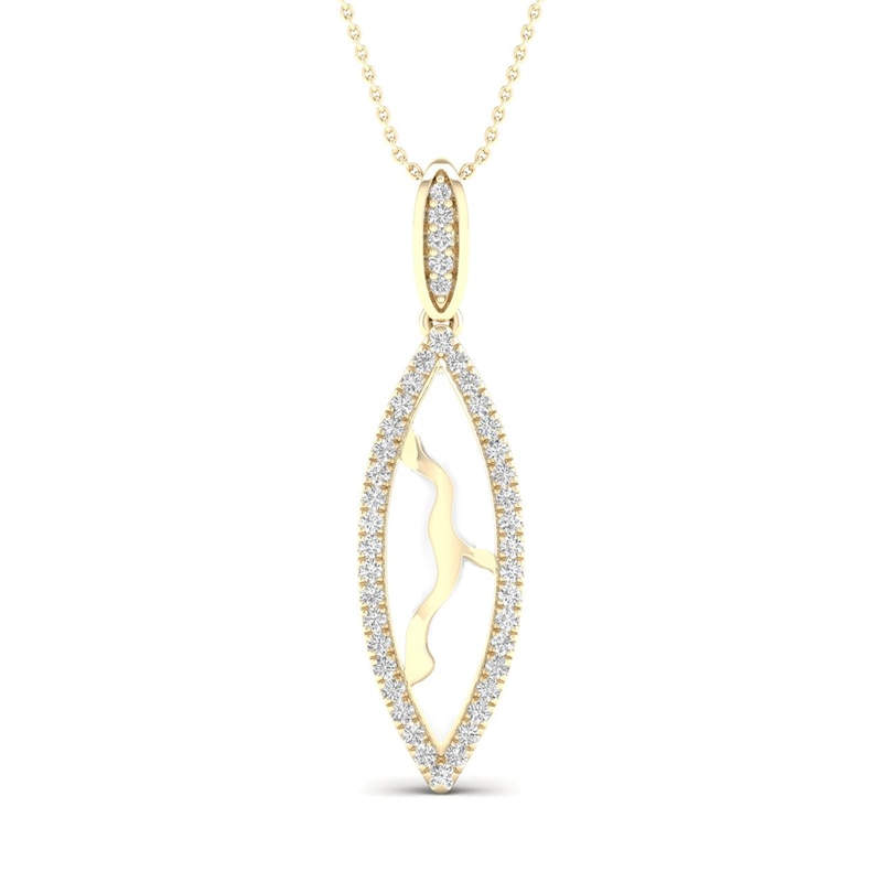 Main Image 1 of 1/5 CT. T.W. Diamond Edge Elongated Marquise White Kintsugi-Style Pendant in 10K Gold with Ceramic