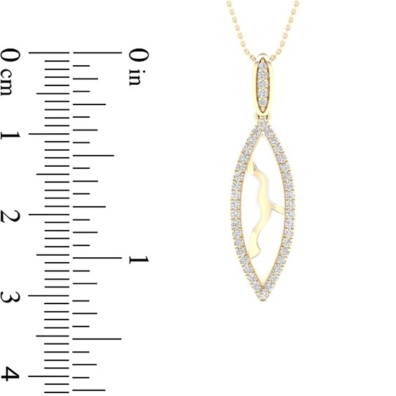 1/5 CT. T.w. Diamond Edge Elongated Marquise White Kintsugi-Style Pendant in 10K Gold with Ceramic