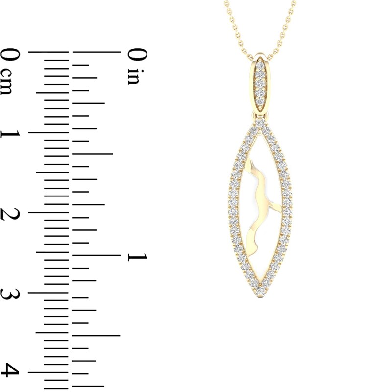 Main Image 4 of 1/5 CT. T.W. Diamond Edge Elongated Marquise White Kintsugi-Style Pendant in 10K Gold with Ceramic