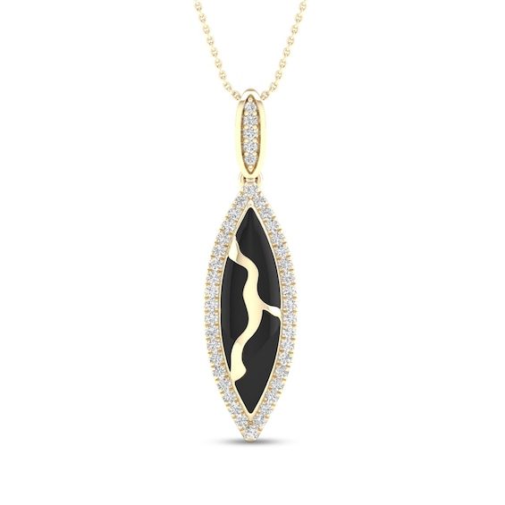 1/5 CT. T.w. Diamond Edge Elongated Marquise Black Kintsugi-Style Pendant in 10K Gold with Ceramic