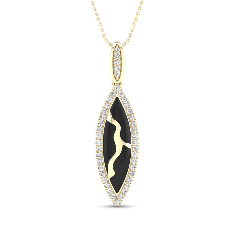 Main Image 1 of 1/5 CT. T.W. Diamond Edge Elongated Marquise Black Kintsugi-Style Pendant in 10K Gold with Ceramic