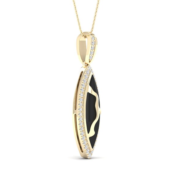 1/5 CT. T.w. Diamond Edge Elongated Marquise Black Kintsugi-Style Pendant in 10K Gold with Ceramic