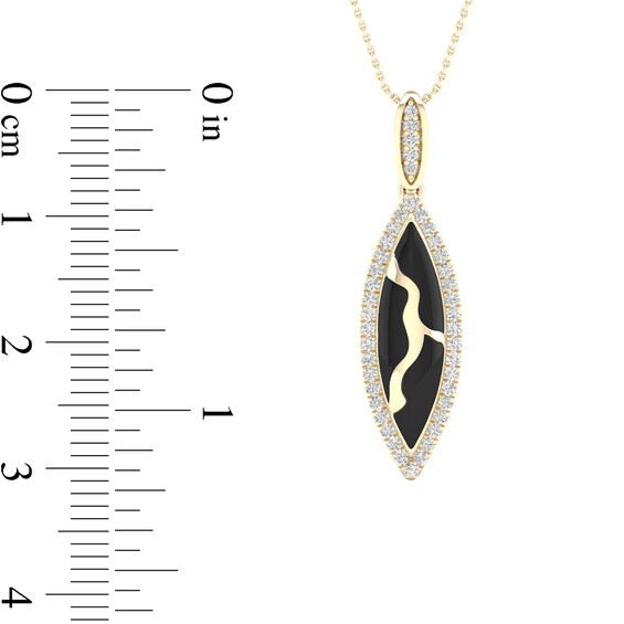 1/5 CT. T.w. Diamond Edge Elongated Marquise Black Kintsugi-Style Pendant in 10K Gold with Ceramic