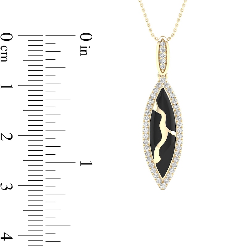 Main Image 4 of 1/5 CT. T.W. Diamond Edge Elongated Marquise Black Kintsugi-Style Pendant in 10K Gold with Ceramic