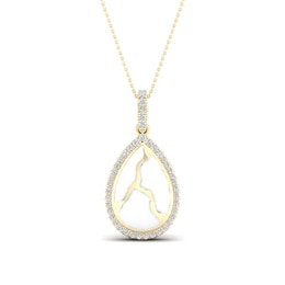 1/6 CT. T.W. Diamond Edge Teardrop White Kintsugi-Style Pendant in 10K Gold with Ceramic